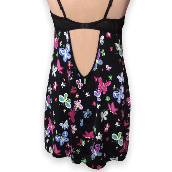 Betsey Johnson Intimates Slip Dress Chemise Butterfly Print Black Y2K Size M - Picture 11 of 16